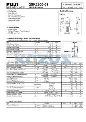2SK2900 datasheet - N CHANNEL MOSFET