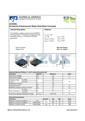 AO4494L datasheet - N-Channel Enhancement Mode Field Effect Transistor