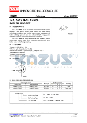 14N50 datasheet - 14A, 500V N-CHANNEL POWER MOSFET