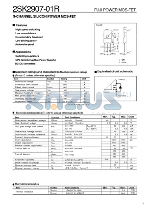 2SK2907-01R datasheet - N-CHANNEL SILICON POWER MOS-FET