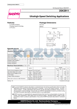 2SK2911 datasheet - Ultrahigh-Speed Switching Applications