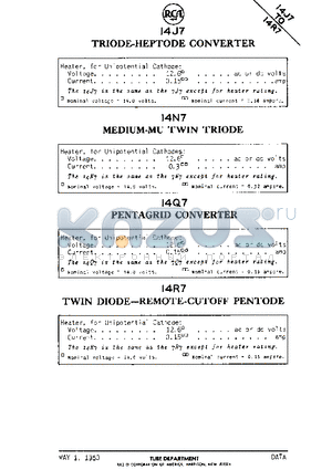 14N7 datasheet - TRIODE-HEPTODE CONVERTER, MEDIUM-MU TWIN TRIODE, PENTAGRID CONVERTER