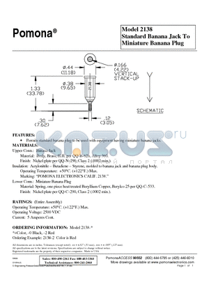 2138-0 datasheet - Standard Banana Jack To Miniature Banana Plug