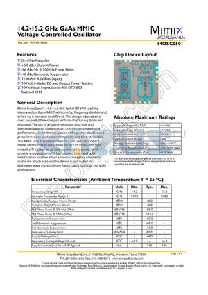 14OSC0501 datasheet - 14.2-15.2 GHz GaAs MMIC Voltage Controlled Oscillator