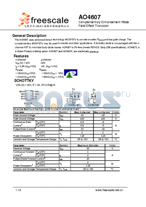 AO4607 datasheet - Complementary Enhancement Mode Field Effect Transistor