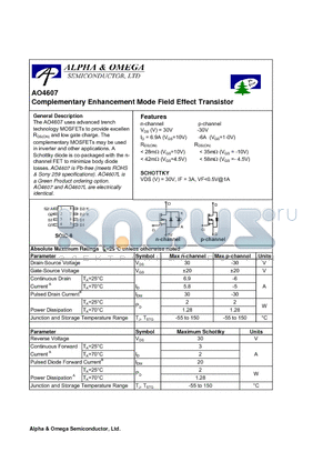 AO4607L datasheet - Complementary Enhancement Mode Field Effect Transistor