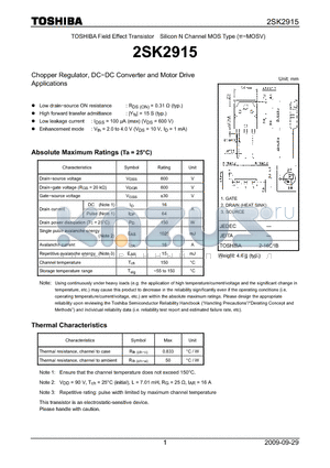 2SK2915_09 datasheet - Chopper Regulator, DC−DC Converter and Motor Drive Applications
