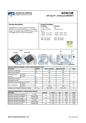 AO4614B_11 datasheet - 40V Dual P  N-Channel MOSFET