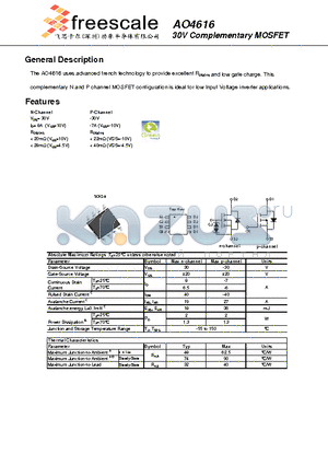 AO4616 datasheet - 30V Complementary MOSFET