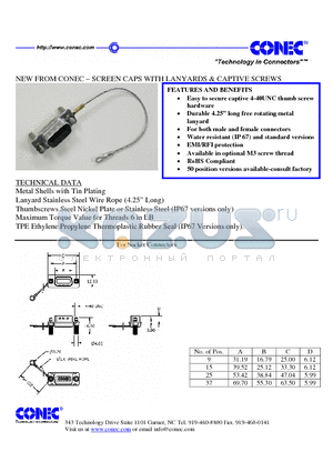 15-000010 datasheet - SCREEN CAPS WITH LANYARDS & CAPTIVE SCREWS