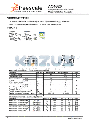 AO4620 datasheet - Complementary Enhancement Mode Field Effect Transistor