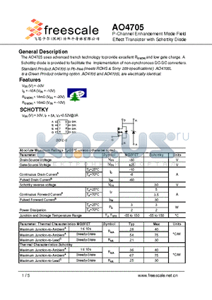 AO4705 datasheet - P-Channel Enhancement Mode Field Effect Transistor with Schottky Diode