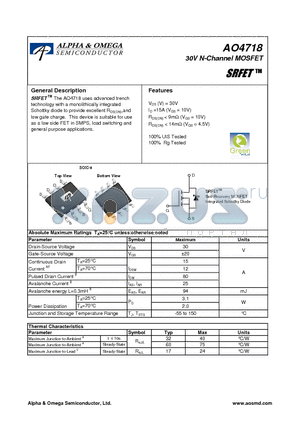 AO4718 datasheet - 30V N-Channel MOSFET