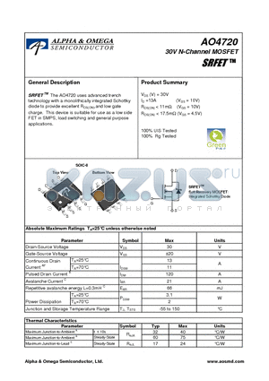 AO4720 datasheet - 30V N-Channel MOSFET