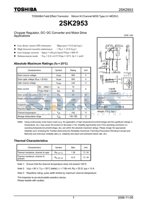2SK2953_06 datasheet - Silicon N Channel MOS Type Chopper Regulator, DC−DC Converter and Motor Drive Applications