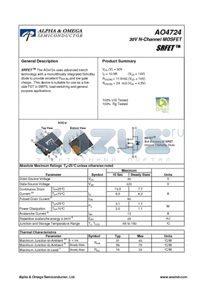 AO4724 datasheet - 30V N-Channel MOSFET