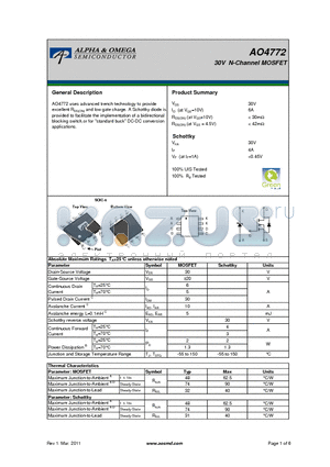 AO4772 datasheet - 30V N-Channel MOSFET