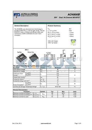 AO4800B_11 datasheet - 30V Dual N-Channel MOSFET