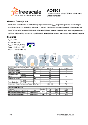 AO4801 datasheet - Dual P-Channel Enhancement Mode Field Effect Transistor