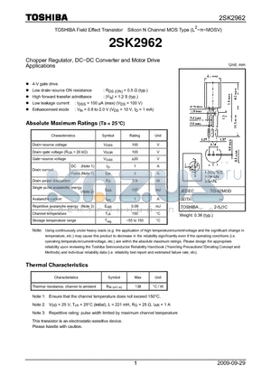 2SK2962_09 datasheet - Chopper Regulator, DC−DC Converter and Motor Drive Applications