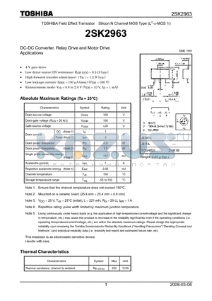2SK2963 datasheet - DC-DC Converter, Relay Drive and Motor Drive Applications