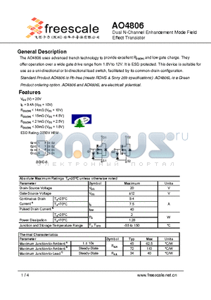 AO4806 datasheet - Dual N-Channel Enhancement Mode Field Effect Transistor