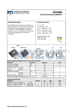 AO4806_11 datasheet - 20V Dual N-Channel MOSFET