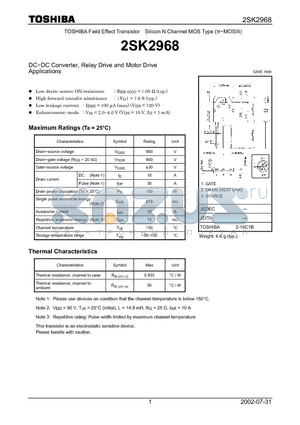 2SK2968_02 datasheet - DC−DC Converter, Relay Drive and Motor Drive Applications