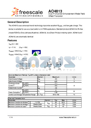 AO4813 datasheet - Dual P-Channel Enhancement Mode Field Effect Transistor