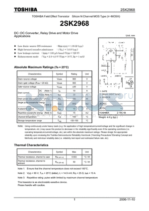 2SK2968_06 datasheet - Silicon N Channel MOS Type DC−DC Converter, Relay Drive and Motor Drive Applications