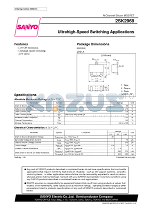 2SK2969 datasheet - Ultrahigh-Speed Switching Applications