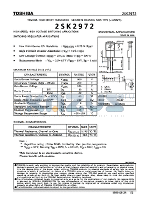 2SK2972 datasheet - HIGH SPEED, HIGH VOLTAGE SWITCHING APPLICATIONS