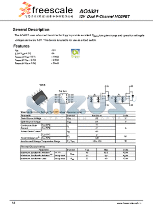 AO4821 datasheet - 12V Dual P-Channel MOSFET