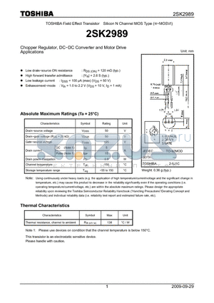 2SK2989 datasheet - Chopper Regulator, DC−DC Converter and Motor Drive Applications