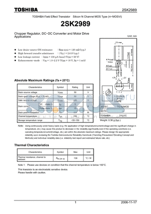 2SK2989_06 datasheet - Silicon N Channel MOS Type Chopper Regulator, DC−DC Converter and Motor Drive Applications