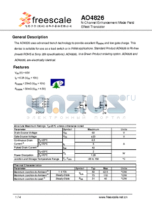 AO4826 datasheet - N-Channel Enhancement Mode Field Effect Transistor