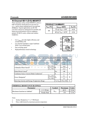 AO4826 datasheet - N-Channel 60-V (D-S) MOSFET High performance trench technology