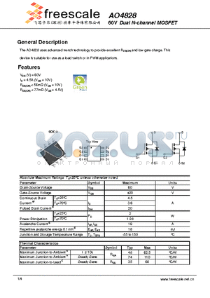 AO4828 datasheet - 60V Dual N-channel MOSFET