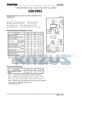 2SK2992 datasheet - Silicon N Channel MOS Type Chopper Regulator, DC−DC Converter and Motor Drive Applications