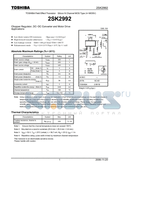 2SK2992_06 datasheet - Silicon N Channel MOS Type Chopper Regulator, DC−DC Converter and Motor Drive Applications