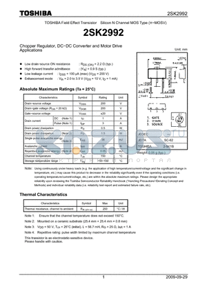 2SK2992_09 datasheet - Chopper Regulator, DC−DC Converter and Motor Drive