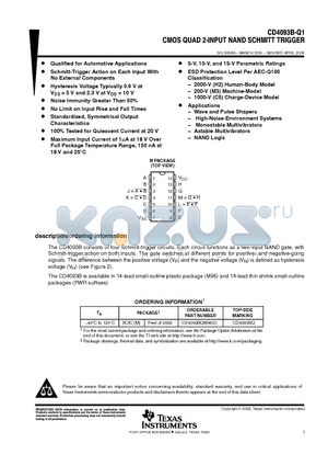 CD4093BQM96G4Q1 datasheet - CMOS QUAD 2-INPUT NAND SCHMITT TRIGGER