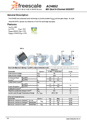 AO4852 datasheet - 60V Dual N-Channel MOSFET