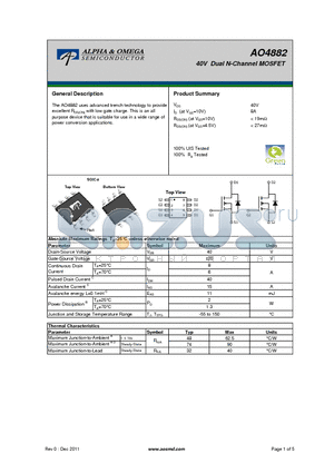 AO4882 datasheet - 40V Dual N-Channel MOSFET