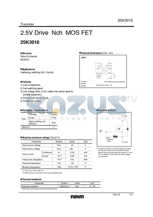 2SK3018 datasheet - 2.5V Drive Nch MOS FET