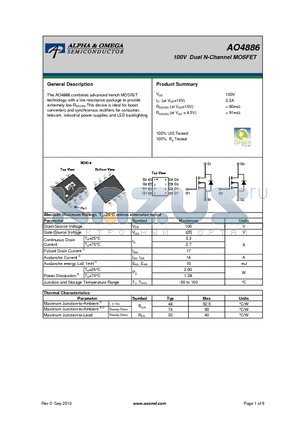 AO4886 datasheet - 100V Dual N-Channel MOSFET