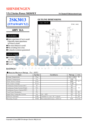 2SK3013 datasheet - VX-2 Series Power MOSFET(600V 16A)