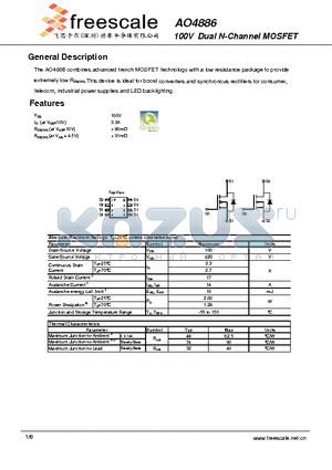 AO4886 datasheet - 100V Dual N-Channel MOSFET