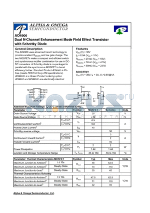 AO4900 datasheet - Dual N-Channel Enhancement Mode Field Effect Transistor