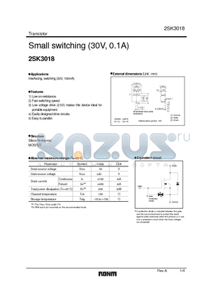 2SK3018 datasheet - Small switching (30V, 0.1A)